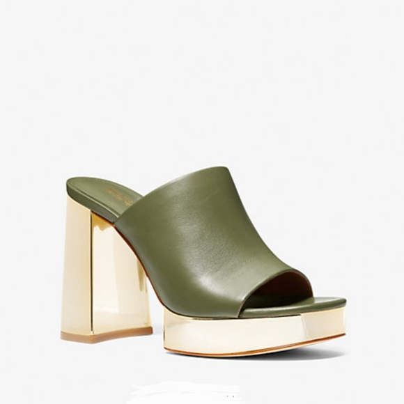 Michael Kors Green and Gold Platform Mules - Picture 1 of 7